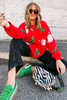 Red Santa Claus Christmas Tree Patched Pattern Drop Shoulder Sweatshirt Red Santa Claus Christmas Tree Patched Pattern Drop Shoulder Sweatshirt