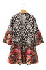 Black Retro Floral Mixed Print Split Neck A-line Dress