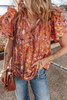 Orange Floral Print Ruffled Flutter Sleeve Frilled V Neck Blouse Orange Floral Print Ruffled Flutter Sleeve Frilled V Neck Blouse