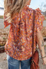 Orange Floral Print Ruffled Flutter Sleeve Frilled V Neck Blouse Orange Floral Print Ruffled Flutter Sleeve Frilled V Neck Blouse