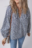 Blue Floral Print Notched V Neck Puff Sleeve Blouse