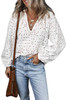 White Eyelet Embroidered Puff Sleeve V Neck Blouse