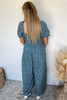Blue Vintage Boho Floral Smocked Short Puff Sleeve Wide Leg Jumpsuit Blue Vintage Boho Floral Smocked Short Puff Sleeve Wide Leg Jumpsuit