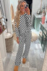 Black Checkered Print Long Sleeve Top and Pants Lounge Set
