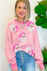 Pink Stripe Santa Clause Print Drop Shoulder Long Sleeve Loose Top Pink Stripe Santa Clause Print Drop Shoulder Long Sleeve Loose Top