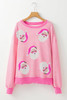 Pink Stripe Santa Clause Print Drop Shoulder Long Sleeve Loose Top Pink Stripe Santa Clause Print Drop Shoulder Long Sleeve Loose Top