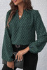 Green Geometric Print Notched Neck Puff Sleeve Blouse Green Geometric Print Notched Neck Puff Sleeve Blouse