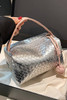 Silvery Lattice Texture Corded Ball Decor Weaven Handle Cosmetic Bag Silvery Lattice Texture Corded Ball Decor Weaven Handle Cosmetic Bag