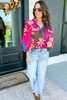 Rose Blooming Flower Print Ruffled Puff Sleeve Blouse