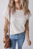 White Eyelet Knit Tied Back Short Sleeve Sweater