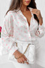 White Love Heart Print Drop Shoulder Puff Sleeve Shirt