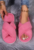 Rose Red Criss Cross Open Toe Fuzzy Slippers Rose Red Criss Cross Open Toe Fuzzy Slippers