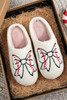 White Bow Knot Rugby Pattern Plush Warm Slippers