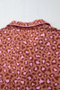 Brown Leopard Print Short Sleeve Shirt and Pants Pajamas Set