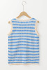 Sky Blue Stripe Geometric Print Round Neck Slim Fit Sweater Vest