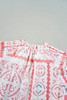 Desert Flower Vintage Print Smocked Poet Collar Billowy Blouson Sleeves Blouse