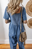 Ashleigh Blue V Neck Short Sleeve Smocked Back Denim Loose Jumpsuit Ashleigh Blue V Neck Short Sleeve Smocked Back Denim Loose Jumpsuit