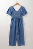 Ashleigh Blue V Neck Short Sleeve Smocked Back Denim Loose Jumpsuit Ashleigh Blue V Neck Short Sleeve Smocked Back Denim Loose Jumpsuit