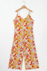 Orange Floral V Neck Wide Leg Sleeveless Jumpsuit