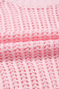 Pink Hollow-out Crochet Side Tied Short Sleeve Sweater