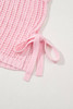 Pink Hollow-out Crochet Side Tied Short Sleeve Sweater