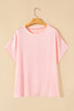 Pink Metallic Gloss Short Batwing Sleeve Plus Size Top
