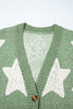 Green Sherpa Star Pattern Textured Sweater Cardigan with Pockets