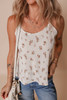 White Floral Pleated Big Bow Back Spaghetti Straps Tank Top