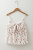 White Floral Pleated Big Bow Back Spaghetti Straps Tank Top