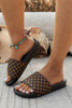 Coffee Checkered Print PU Leather Thick Sole Slippers