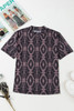 Brown Aztec Print Mock Neck Short Sleeve Mesh T Shirt