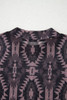 Brown Aztec Print Mock Neck Short Sleeve Mesh T Shirt