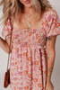 Pink Floral Square Neck Knotted Ruffle Midi Dress