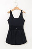Black Plain Sleeveless Loop Drawstring Cinched Waist Romper
