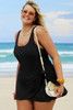 Black Solid Color Square Neck Knotted Plus Size One Piece Swimsuit