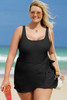 Black Solid Color Square Neck Knotted Plus Size One Piece Swimsuit