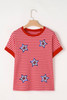 Pink Stripe Sequined Star Independence Knitted Summer T Shirt