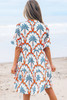 Orange Contrast Palm Tree Printed Short Sleeve Flowy Dress