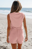 Gossamer Pink Ribbed Button V Neck Tank Top and Shorts Set