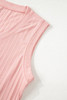 Gossamer Pink Ribbed Button V Neck Tank Top and Shorts Set