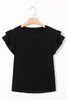 Black Textured Ruffled Sleeve Round Neck Top