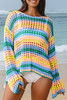Beau Blue Multi Stripe Open Knit Sweater Beach Cover Up