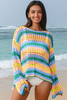 Beau Blue Multi Stripe Open Knit Sweater Beach Cover Up