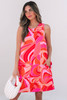 Rose Abstract Floral Print Sleeveless Shift Mini Dress