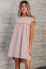 Oatmeal Frilled Trim Crew Neck Loose Fit Mini Dress