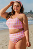 Pink Plus Size Plaid Print High Waist Bikini Set