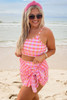 Pink Plus Size Plaid Print High Waist Bikini Set