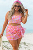Pink Plus Size Plaid Print High Waist Bikini Set