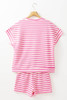 Rose Stripe Crew Neck T Shirt and Drawstring Shorts Set