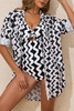Black Stripe Print Loose Fit Open Front Beach Cover Up